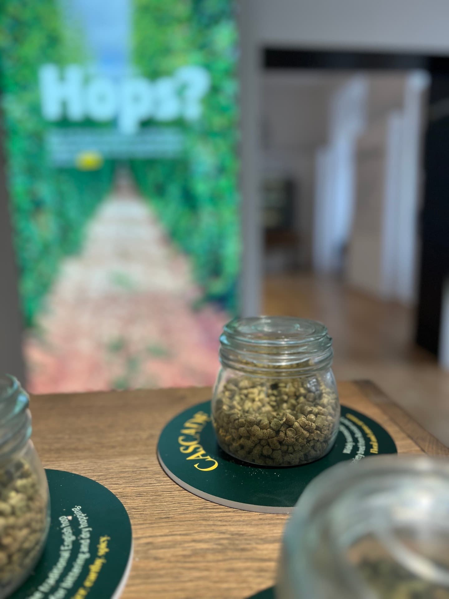 Jar of hop pellets in the hops exhibit