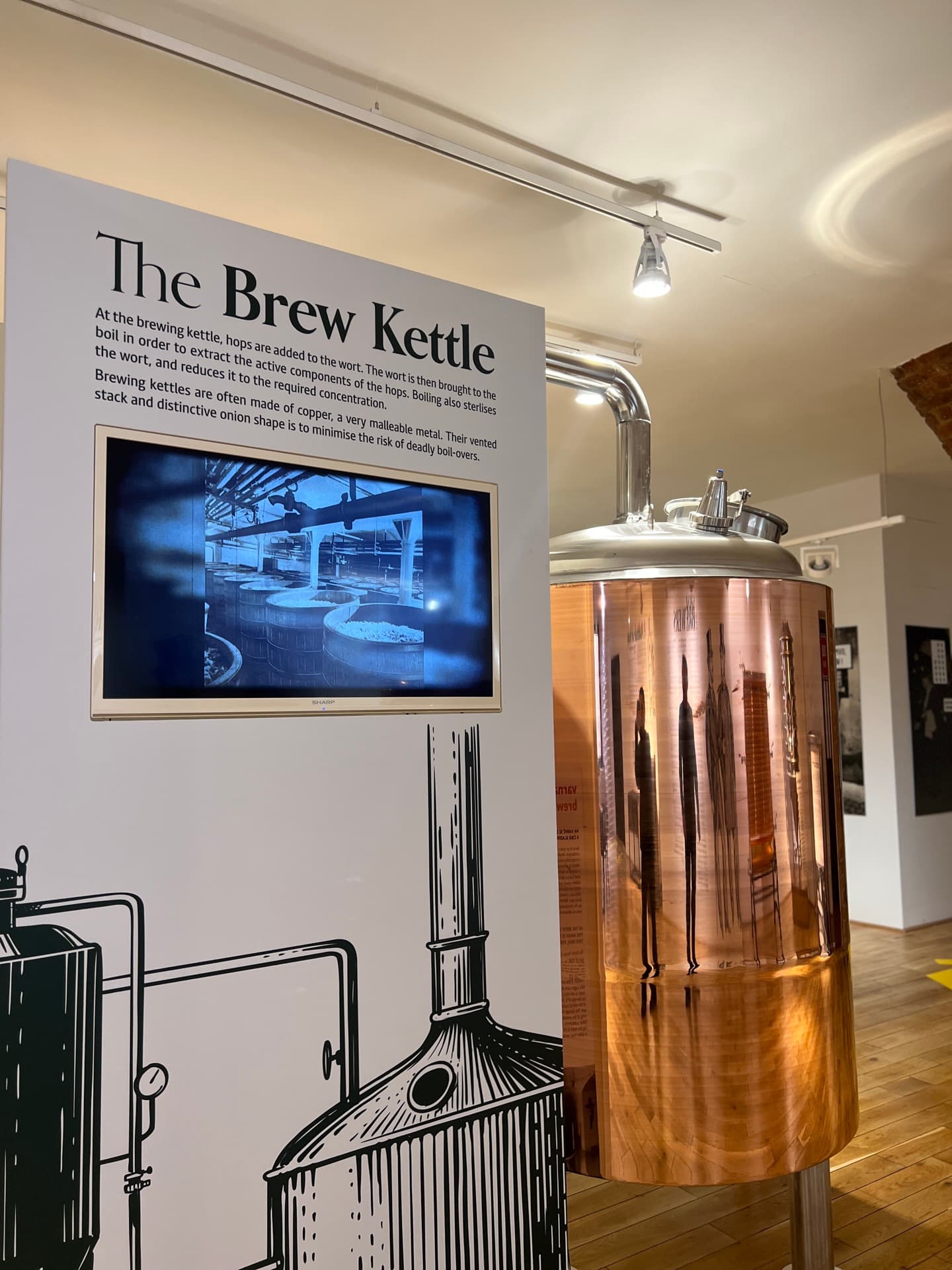 Copper brew kettle in the brewing exhibit