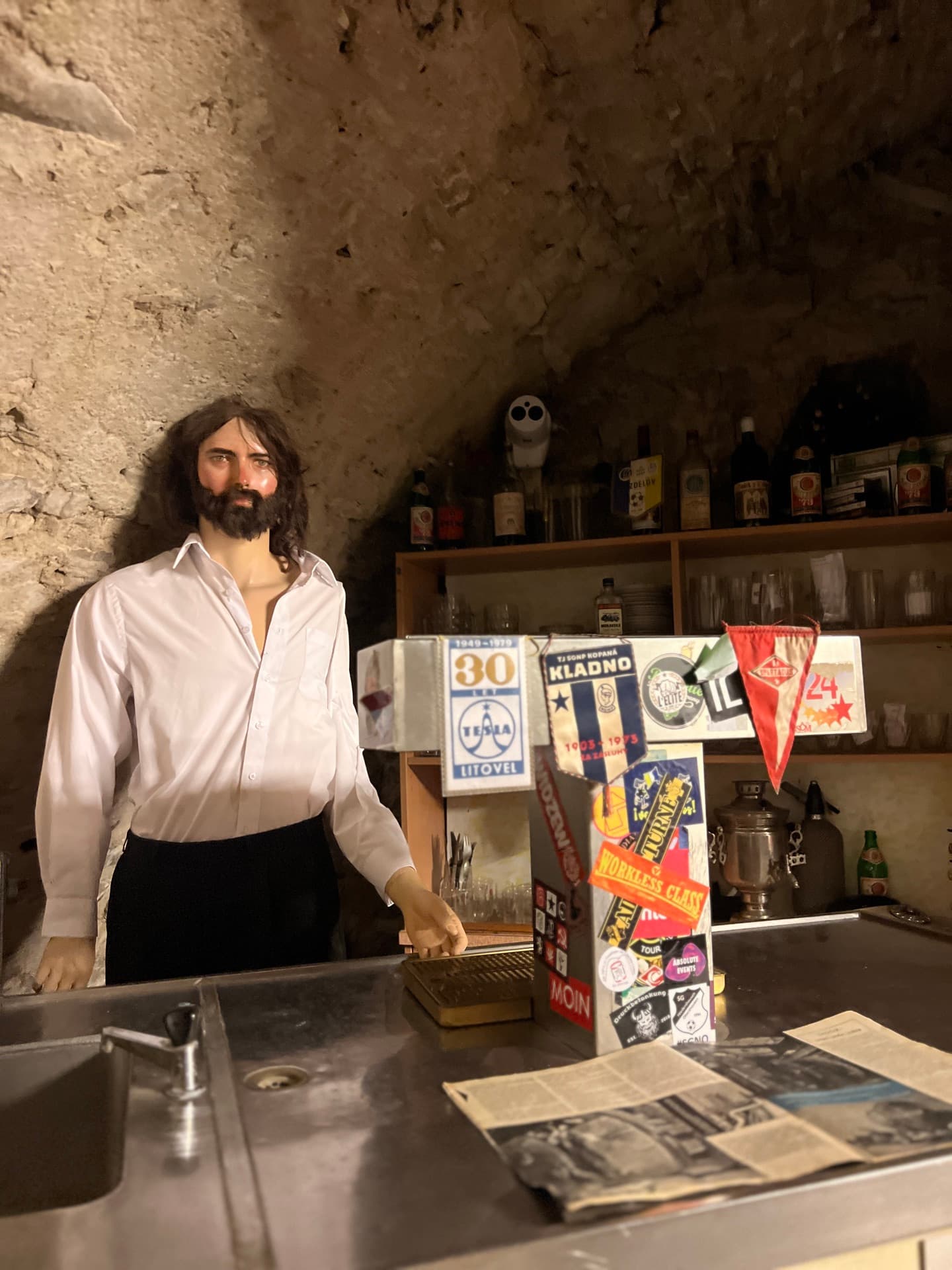 Innkeeper mannequin in a period cellar pub