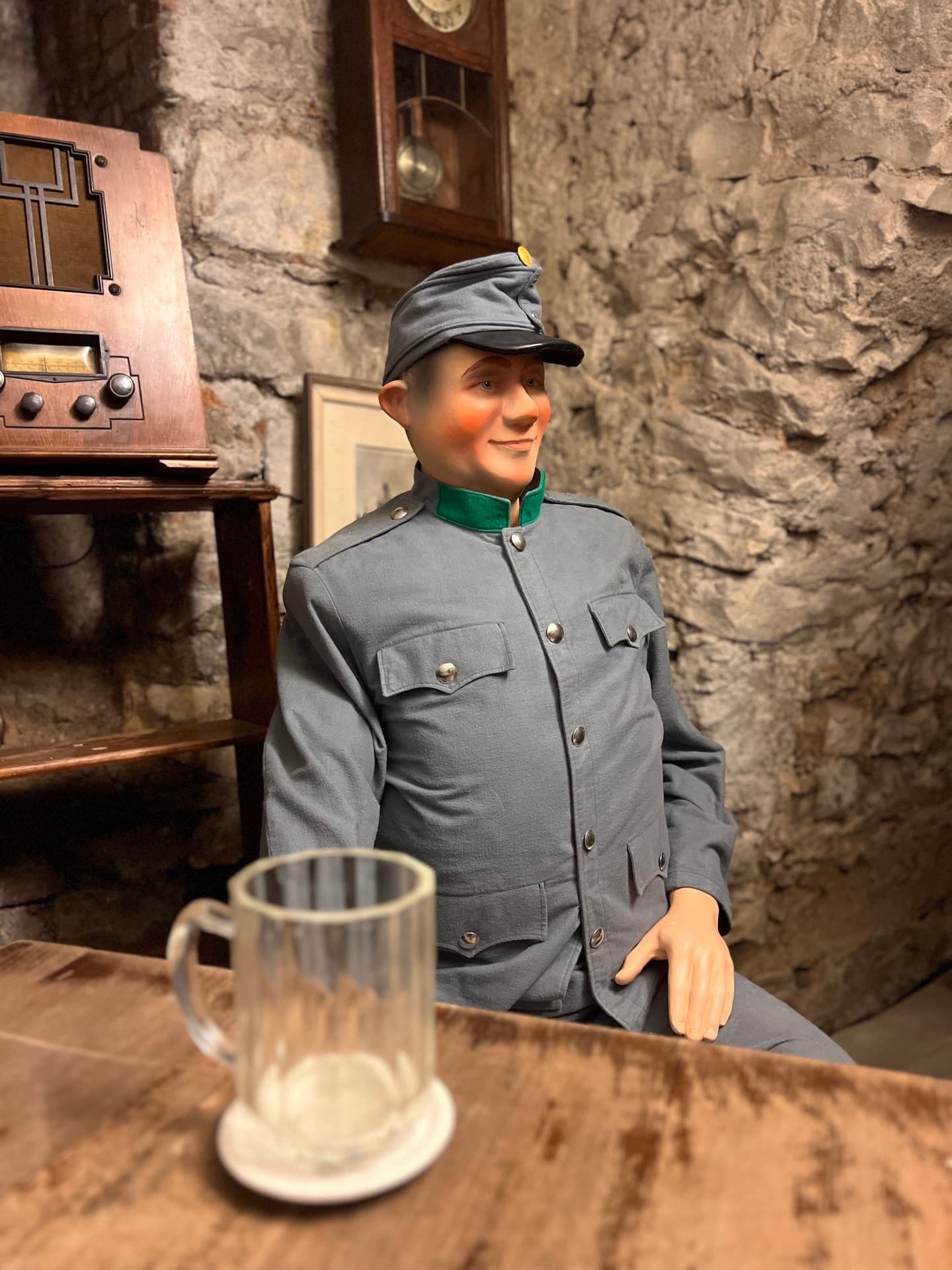 Soldier mannequin in a period pub in the 13th-century cellars