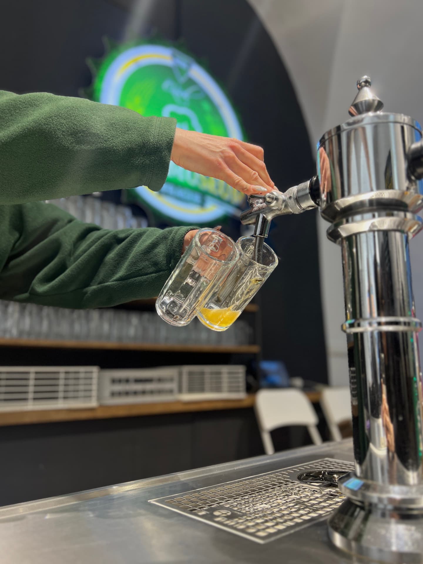 Pouring a fresh beer at the museum tap